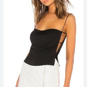 Superdown Black Satin Side Cut-Out Cami Top – Open Back | Size XS